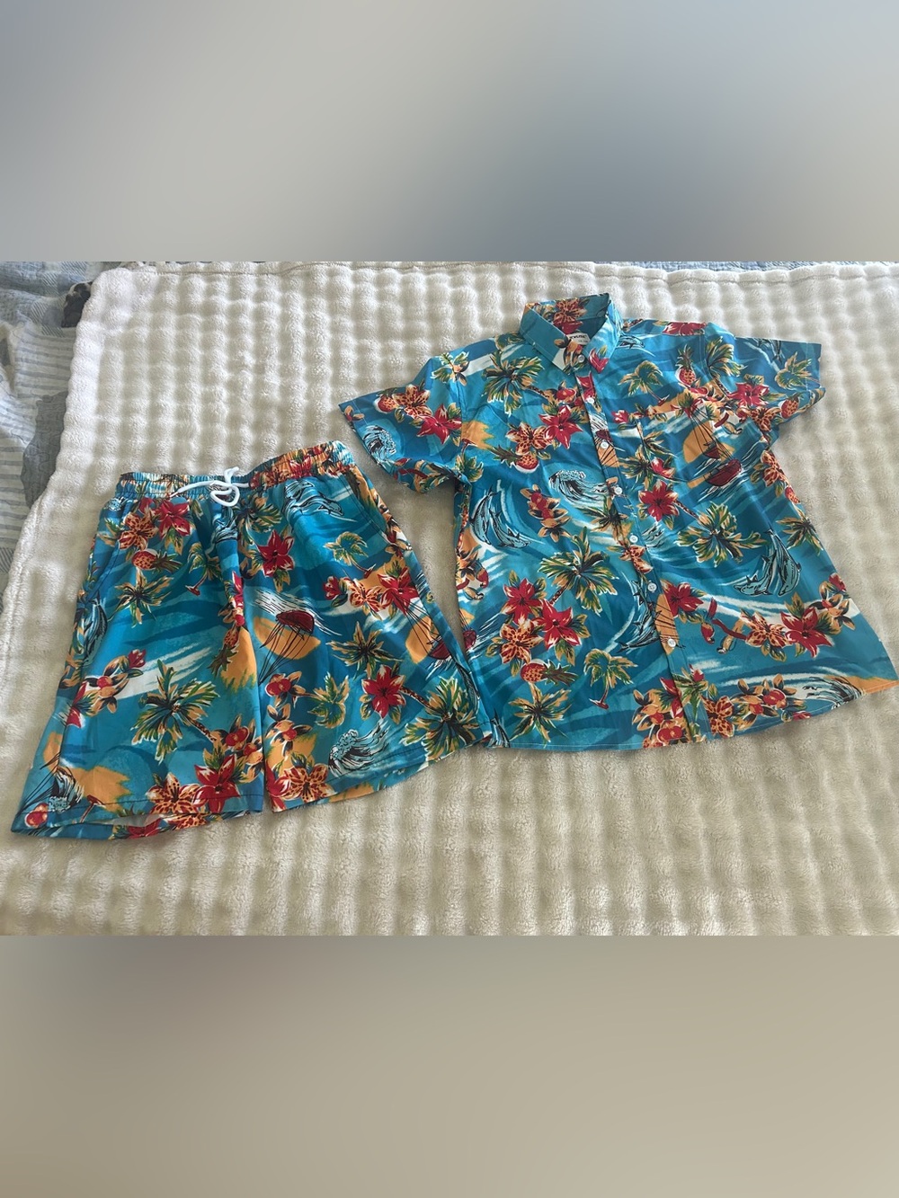 Kids Tropical Turquoise Matching Shirt & Shorts Set